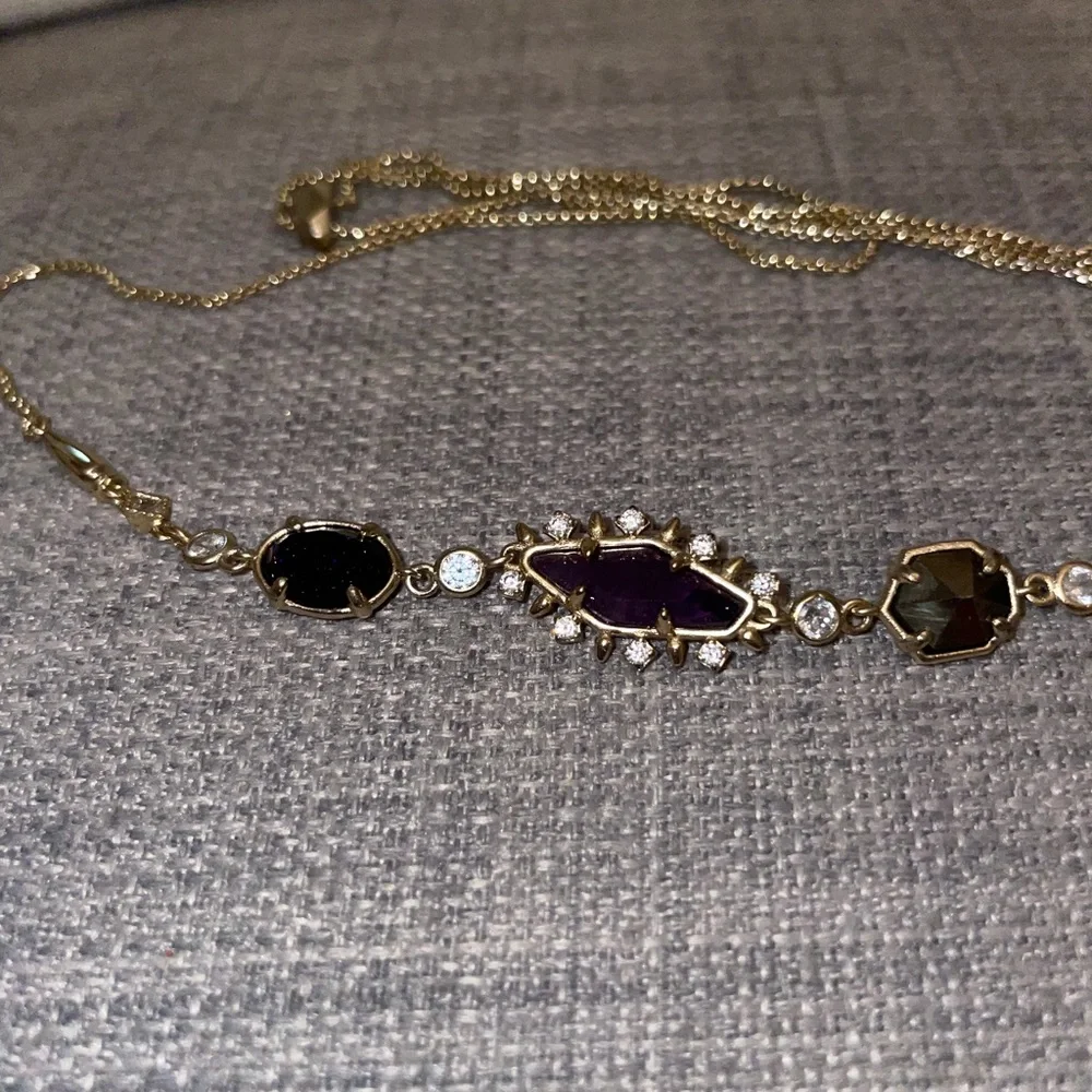 Kendra Scott Gold Necklace with Red, Turquoise, and Purple Stones - Picture 3 of 6